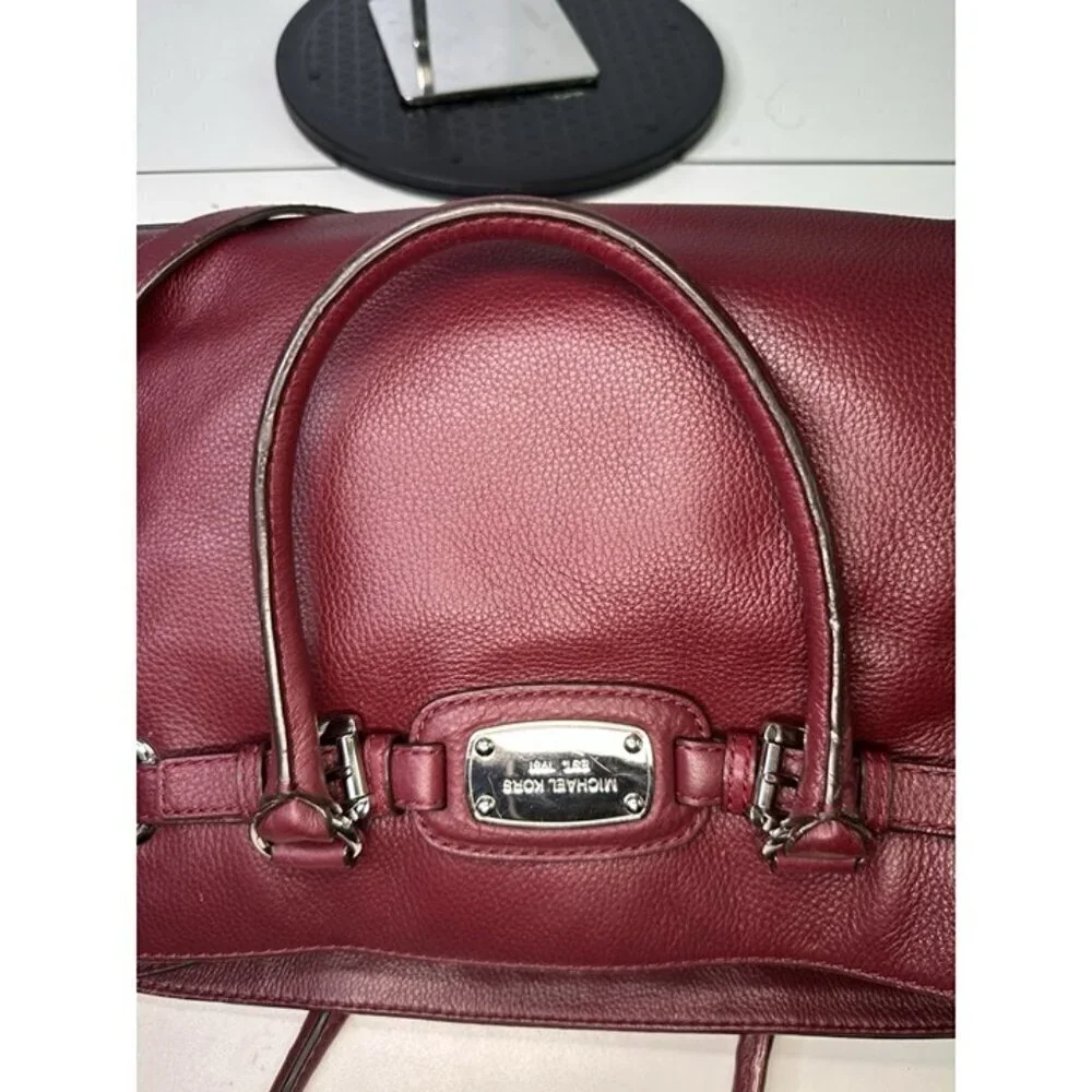 Michael Kors Red Oxblood Maroon Pebbled Leather Hamilton Shoulder Purse